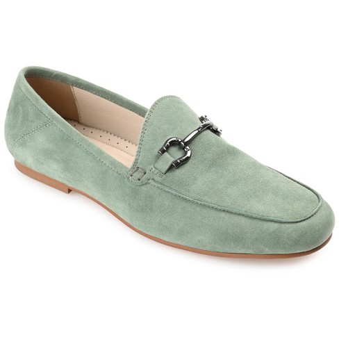 Journee Signature Womens Genuine Leather Giia Loafer Round Toe Slip On  Flats, Sage 6