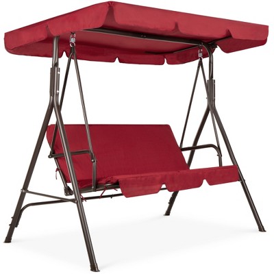 Best Choice Products 2-Person Outdoor Large Convertible Canopy Swing Glider Lounge Chair w/ Removable Cushions