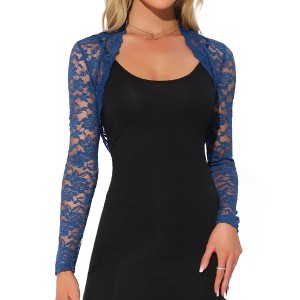 Allegra K Women's Floral Lace Ruffle Long Sleeve Open Front Cropped Cardigan - 1 of 4