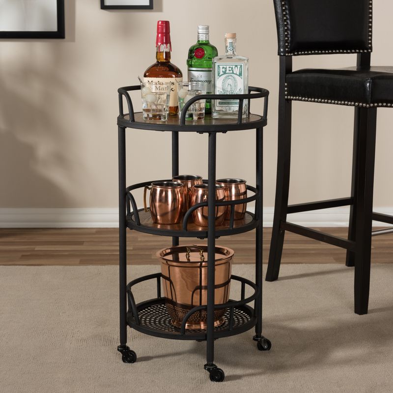 Bristol Rustic Industrial Style Metal and Wood Mobile Serving Cart - Brown - Baxton Studio, 5 of 8