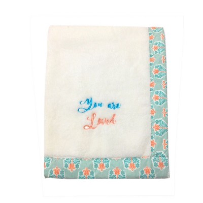 Bacati - Paisley Coral/Aqua White you are Loved Embroidered Blanket