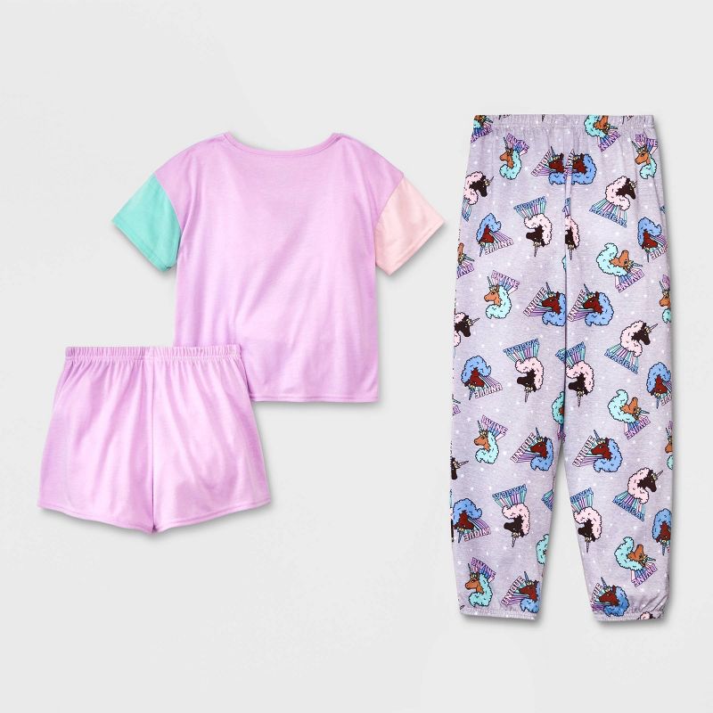 Girls&#39; Afro Unicorn 3pc Pajama Set - Purple, 2 of 7