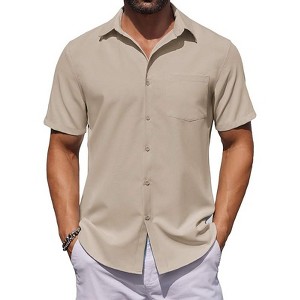 COOFANDY Mens Button Down Shirts Short Sleeve Stain Shield Dress Shirts  Business Casual Shirt with Pocket KHAKI S : Target