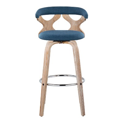 Gardenia Blue Swivel Barstools with Wood and Metal Frame, Set of 2