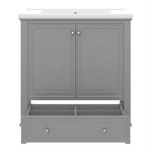 Tramull Bathroom Vanity with Sink, Storage Cabinet with Organizer Doors, Adjustable Shelf & Drawer, Solid Wood Frame - 1 of 4