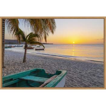 23" x 16" Sunset and Wooden Fishing Boat by Don Paulson Danita Delimont Framed Canvas Wall Art - Amanti Art