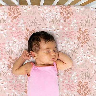Pink Floral Microfiber Baby Girl Crib Sheets Set, 4-Pack