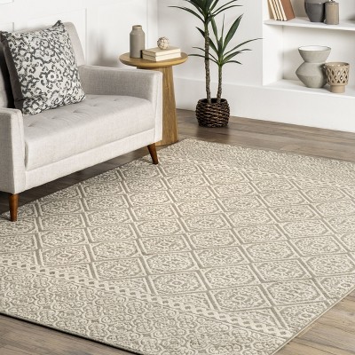 Cozy Geometric Gray Synthetic 4' x 6' Easy-Care Area Rug