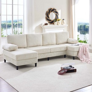 Mjkone 110" U-Shaped Sectional Sofa Couches with Double Chaises and Sleepable Armrests,Corduroy Upholstered 4-Seater Sofa - 1 of 4