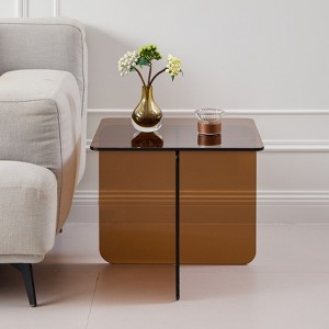 MAYEERTY Tempered Brown Glass SideTable, Small Tea Table, Brown Night Stand Tempered Glass Sofa Table - 1 of 4