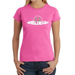 LA Pop Art Believe UFO - Women's Word Art T-Shirt - 1 of 4