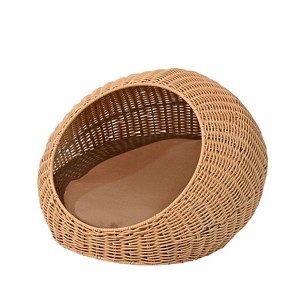 THE LICKER STORE Fiora 19.5" x 18" Modern Circular Faux Wicker Pet Bed with Machine-Washable Cushion - 1 of 4