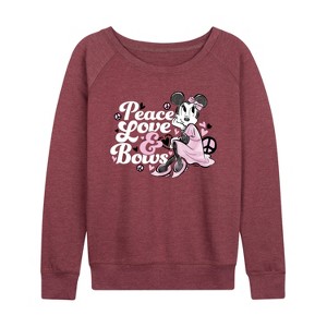 Women's - Disney - Peace Love And Bows Lightweight French Terry Wide Neck Long Sleeve Shirt - 1 of 4