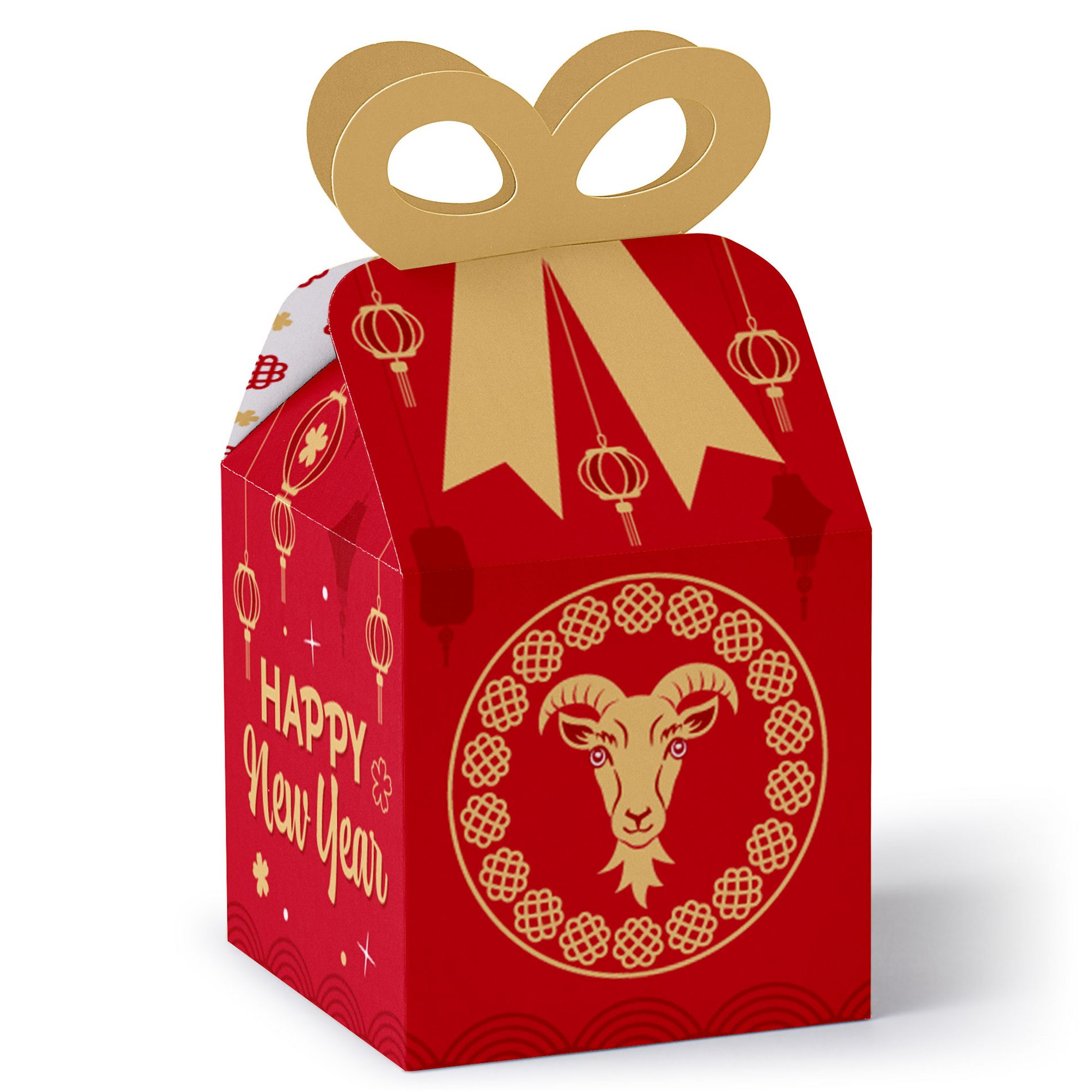 Big Dot of Happiness Lunar New Year - Square Favor Gift Boxes - 2027 Year of the Goat Bow Boxes - Set of 12