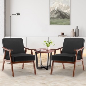 MAYEERTY Mid-Century Modern Chair Solid Wood Frame Accent Chair Extra-Thick Backrest Wingback Lounge Indoor Living Room Bedroom Reading Room - 1 of 4