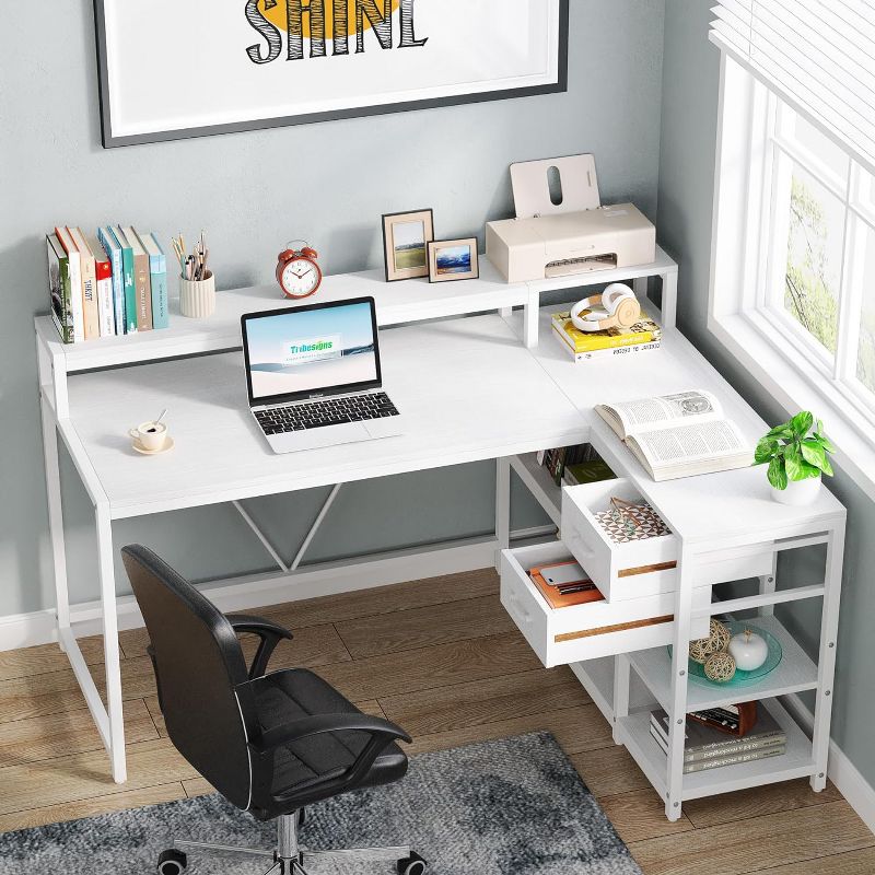Tribesigns Reversible L-shaped Computer Desk with Drawer, Corner Desk Table with Storage Shelves and Monitor Stand for Home Office, 4 of 10