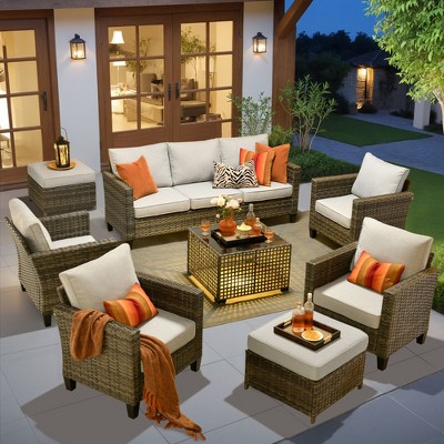 XIZZI Outdoor Sectional Sofa Set, Modular Outdoor Wicker Sofa Set with Optional Solar Table, Ottomans or Fire Pit in 6 Colors, All-Weather Design