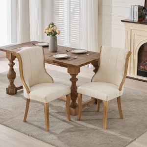 GDFStudio Velina Mid-Century Modern Rubberwood Snow Velvet Upholstered Dining Chairs (Set of 2) - 1 of 4