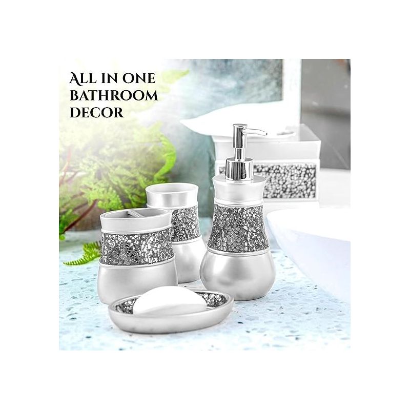 Creative Scents Gray Bathroom Silver Mosaic Glass Accessories Set, 5 of 8