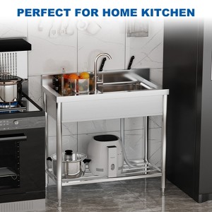 Stainless Steel Workbench with Right Side Sink - Versatile Usage, Robust Load Capacity,, Convenient Water Supply, Long-Lasting Durability - 1 of 4