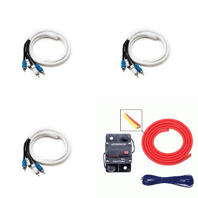Metra MLAK8-20 50 Amp Breaker 8GA Tinned Pure Copper 20 foot Marine Wiring Kit with (3) 2 Meter Marine RCA Cables