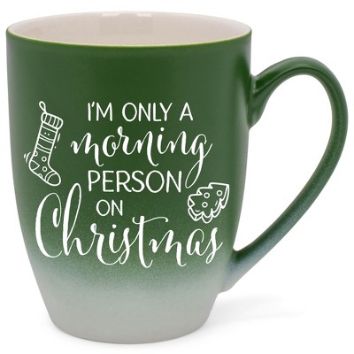 Elanze Designs I'm Only A Morning Person On Christmas Two Toned Ombre Matte Green and White 12 ounce Ceramic Stoneware Coffee Cup Mug