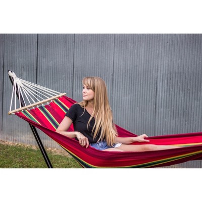 Burgundy Cotton Blend Hammock with Hardwood Spreader Bars