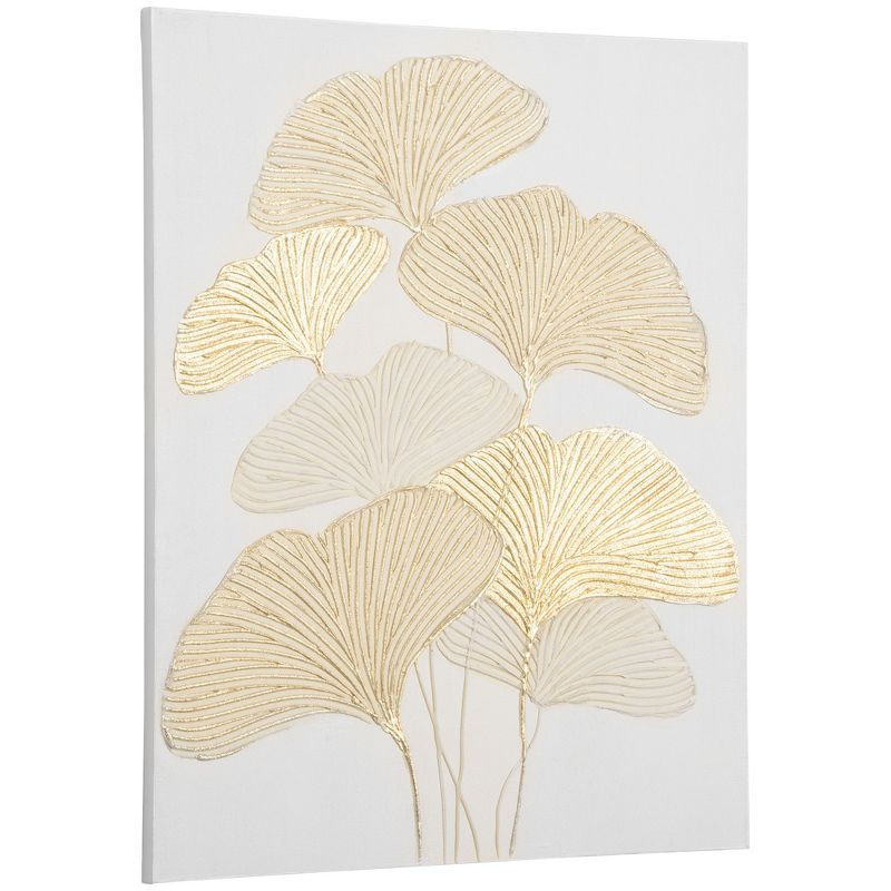 HOMCOM Hand-Painted Canvas Wall Art for Living Room Bedroom, Painting Gold Ginkgo Leaves, 39.25" x 31.5", 1 of 8