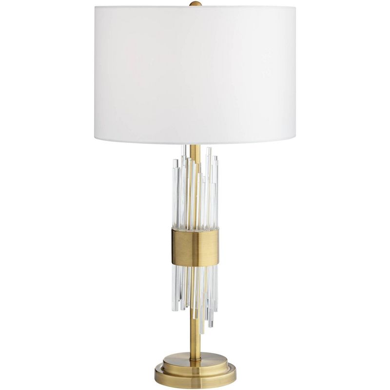 Possini Euro Design Aloise Modern Mid Century Table Lamp 27 1/2" Tall Brass Clear Glass Tube White Drum Shade for Bedroom Living Room Bedside Office, 1 of 10