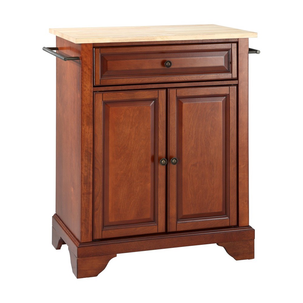 LaFayette Natural Wood Top Portable Kitchen Island Classic Cherry Crosley, Red