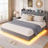 Floating Bed Frame with RGB LED Lights and Charging Station, Upholstered Bed Frame with Storage Headboard & Button Tufted - 2 of 4