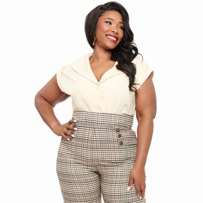 Unique Vintage Women's Plus Twill Sleeveless Blouse
