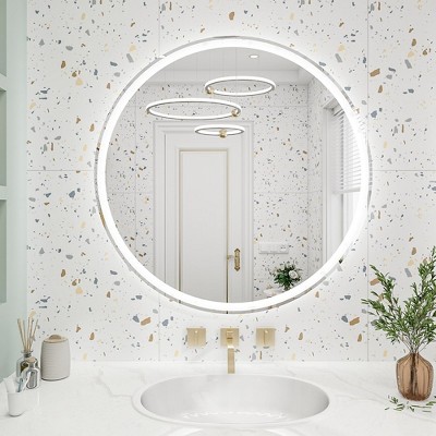 32 Inch Round Backlit Bathroom Mirror, LED round mirror with lighting strip, waterproof LED strip