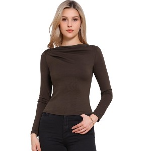 INSPIRE CHIC Women's Boat Neck Ruched Front Long Sleeve Casual Basic Shirt - 1 of 4