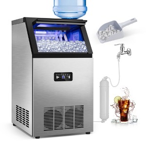 SOZT 13.8in.Commercial Ice Maker 100 lb./24 H Stainless Steel Freestanding Ice Maker Machine with Full Cube Production - 1 of 4