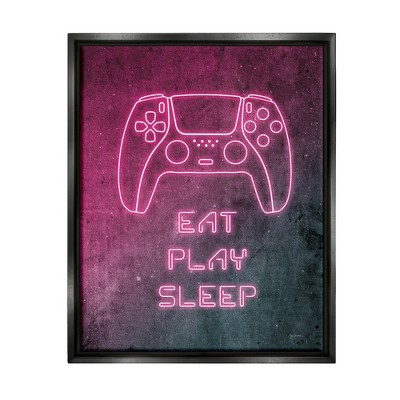 Stupell Industries Eat Play Sleep Pink Gamer Framed Floater Canvas Wall Art