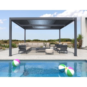 PURPLE LEAF Louvered Pergola Outdoor Aluminum Pergola with Adjustable Roof for Deck Backyard Garden Grey Hardtop Gazebo - 1 of 4