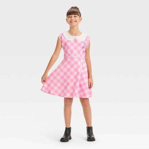 Girls Barbie Gingham Dress Pink Xl Target