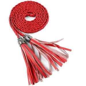 Allegra K Women WP75 Tassels Beaded Braided Skinny PU Waist Belt 1 Pc - 1 of 4
