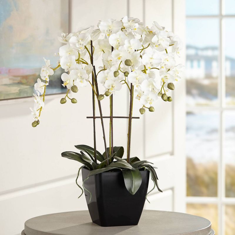 Dahlia Studios Potted Faux Artificial Flowers Realistic White Phalaenopsis Orchid in Black Pot for Home Decoration 25 1/2" High, 2 of 8