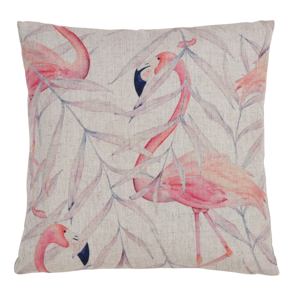 Photos - Pillow Poly Filled Flamingo  Beige/Pink - Saro Lifestyle