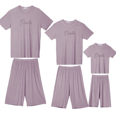 cheibear Sleepwear Short Sleeve with Capri Pants Letters Print Family Pajama Sets