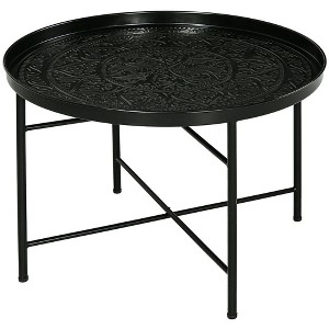 Resenkos Center Coffee Table, Living Room Table,24" Round Center Table with Hammered Tray Top and Metal Frame, Black - 1 of 4