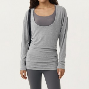 Anna-Kaci Active Women’s Off Shoulder Long Sleeve Top with Soft Stretch Fabric Relaxed Draped Fit and Extended Hemline - 1 of 4