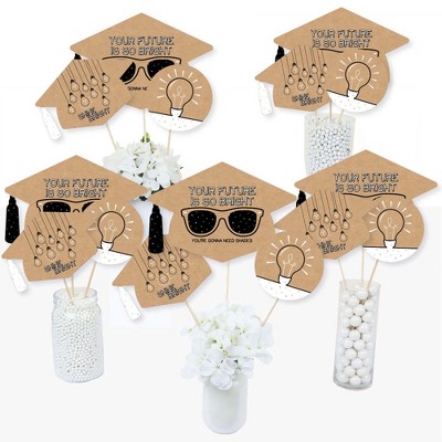 Big Dot of Happiness Bright Future - Graduation Party Centerpiece Sticks - Table Toppers - Set of 15