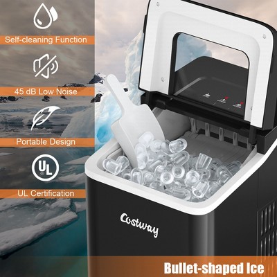 Black Glass Portable Countertop Ice Maker with Scoop