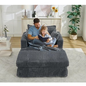 47.7" Corduroy Recliner Chair with Ottoman, Oversized Chaise Lounge Sofa for Small Apartments, Deep Seat Single Sofa with Thick Cushions - 1 of 4