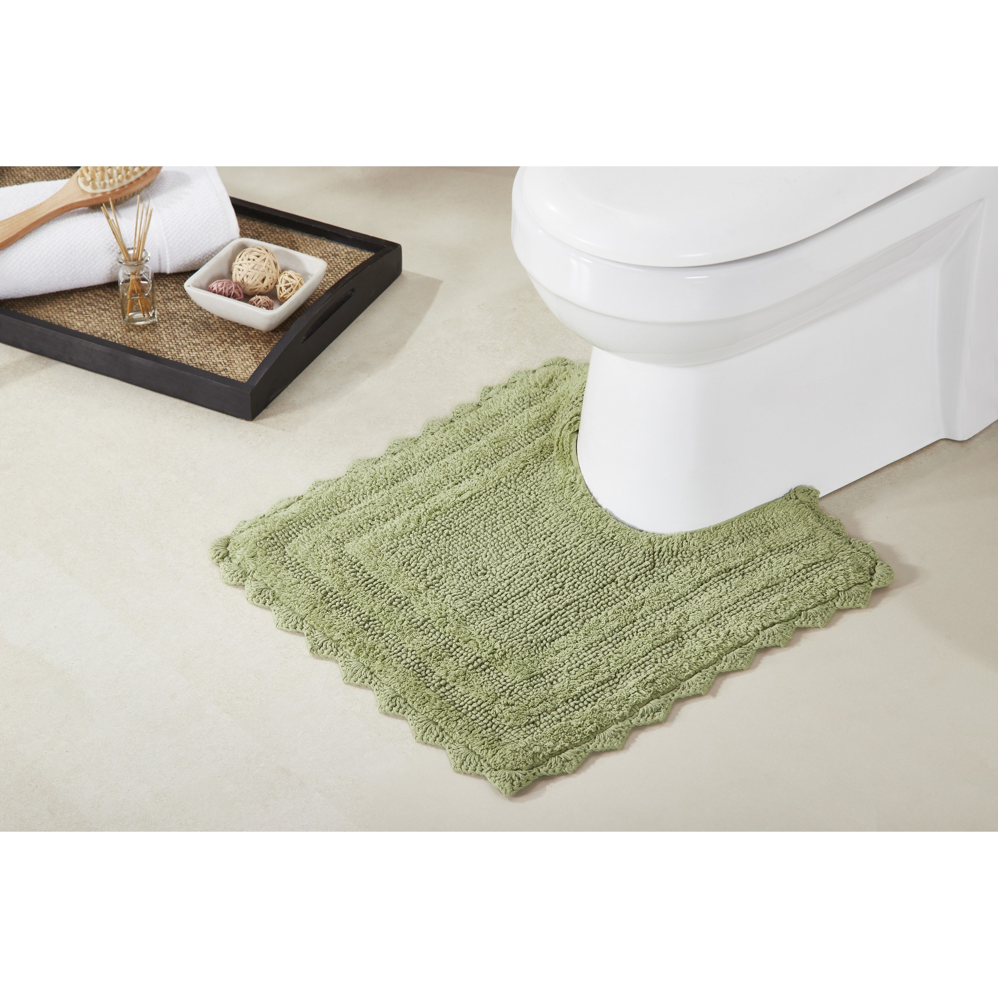 Better Trends Lilly Crochet 100% Cotton Tufted Reversible Bath Rug 20" x 20" Contour - Sage
