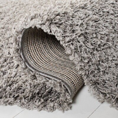 Light Grey Square Hand-Knotted Shag Synthetic Rug