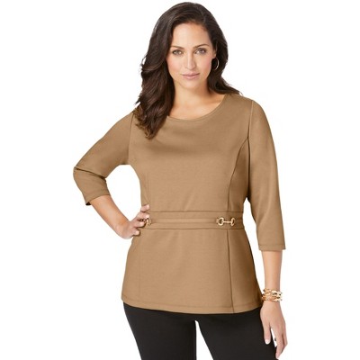 Jessica London Women's Plus Size Ponte Belted Top